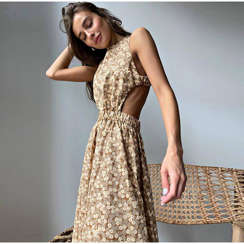 Boho Long Sleeve Floral Hollow Out Dress